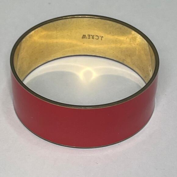 J. Crew JCREW bangle bracelet gold tone red enamel chunky signed costume jewelry - Picture 1 of 9